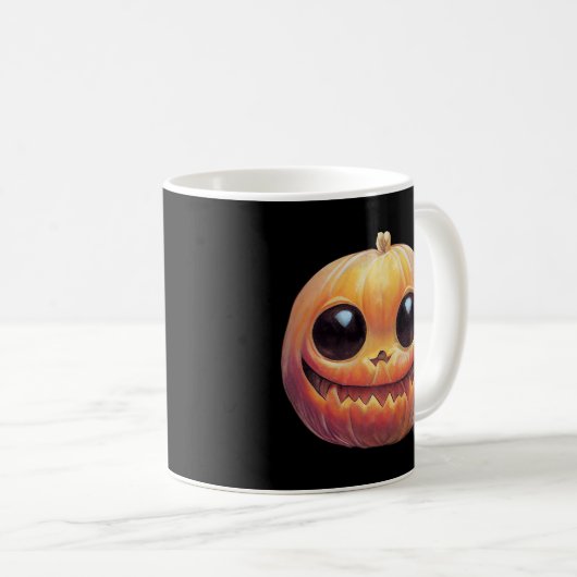 不気味なかわいいハロウィーンカボチャ顔 コーヒーマグカップ (正面右)