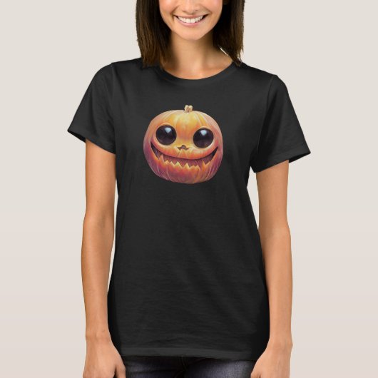 不気味なかわいいハロウィーンカボチャ顔 Tシャツ (正面)