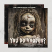 不気味なかわいいブードゥー人形大人ハロウィーン 招待状 (正面/裏面)