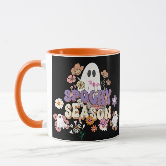 不気味なかわいい幽霊ハロウィンブラックパープル マグカップ (左)