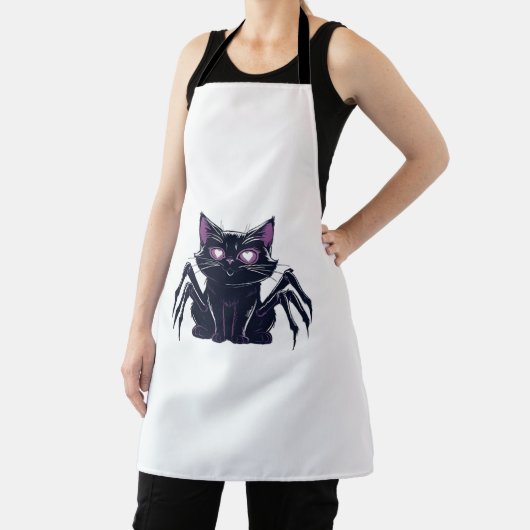 不気味なかわいい猫 – クモの脚とハートの目を隠す エプロン (インサイチュ)