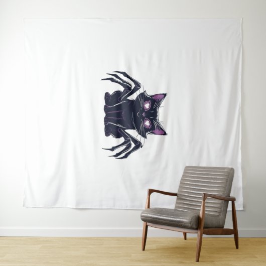 不気味なかわいい猫 – クモの脚とハートの目を隠す タペストリー (インサイチュ(横))