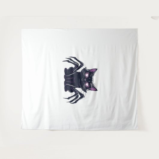 不気味なかわいい猫 – クモの脚とハートの目を隠す タペストリー (正面(横))