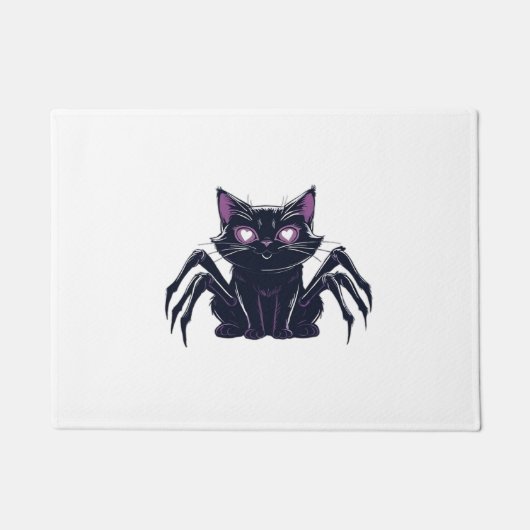 不気味なかわいい猫 – クモの脚とハートの目を隠す ドアマット (正面)