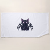 不気味なかわいい猫 – クモの脚とハートの目を隠す ビーチタオル (正面)