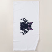 不気味なかわいい猫 – クモの脚とハートの目を隠す ビーチタオル (正面)