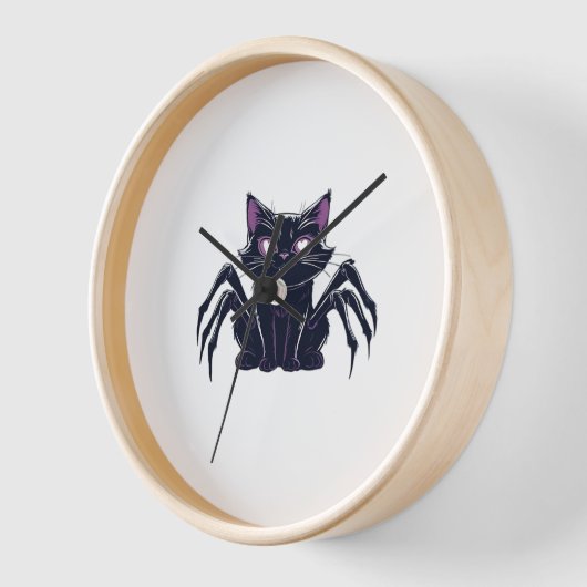 不気味なかわいい猫 – クモの脚とハートの目を隠す 壁時計 (傾斜)