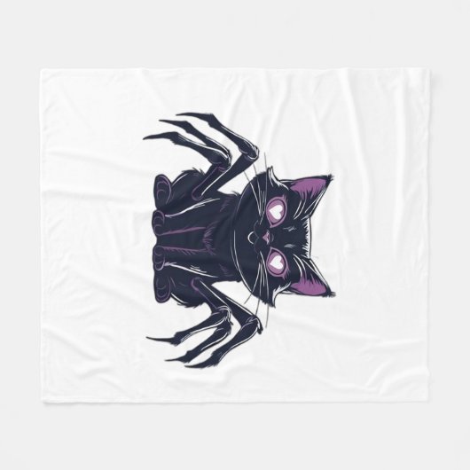 不気味なかわいい猫 – クモの脚とハートの目クラシック フリースブランケット (正面(横))