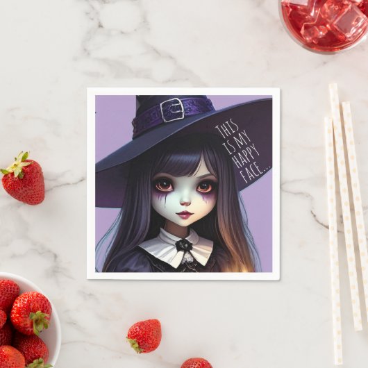 不気味なかわいい紫の魔女誕生日、ゴシックテーマ スタンダードカクテルナプキン (インサイチュ)