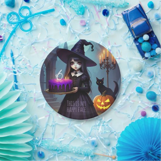 不気味なかわいい紫の魔女誕生日、ゴシックテーマ ペーパープレート (パーティー)