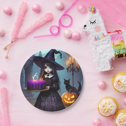 不気味なかわいい紫の魔女誕生日、ゴシックテーマ ペーパープレート (パーティー)