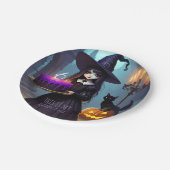 不気味なかわいい紫の魔女誕生日、ゴシックテーマ ペーパープレート (アングル)