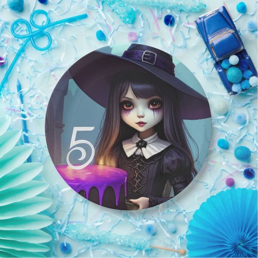 不気味なかわいい紫の魔女誕生日、ゴシックテーマ ペーパープレート (パーティー)