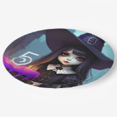 不気味なかわいい紫の魔女誕生日、ゴシックテーマ ペーパープレート (アングル)