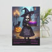 不気味なかわいい紫の魔女誕生日、ゴシックテーマ 招待状 (スタンド正面)