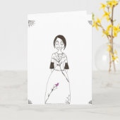 不気味なくもの女の子 カード (黄色い花)