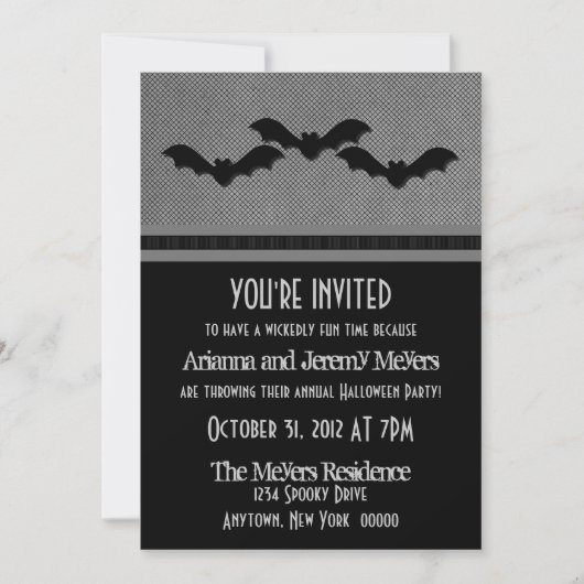 不気味なこうもりハローウィンパーティ招待状、グレー 招待状 (正面)