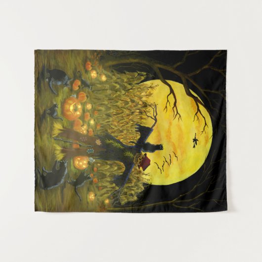不気味なとうもろこし畑のハロウィンのかかし タペストリー (正面(横))