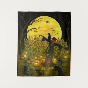 不気味なとうもろこし畑のハロウィンのかかし タペストリー