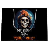 不気味なほえみスケルトンハロウィーン誕生日 ラージペーパーバッグ (正面)