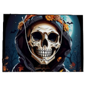 不気味なほえみスケルトンハロウィーン誕生日 ラージペーパーバッグ (裏面)