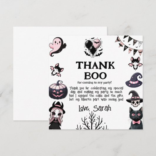 不気味なほどかわいいハロウィンパーティーの招待状 サンキューカード (正面/裏面)