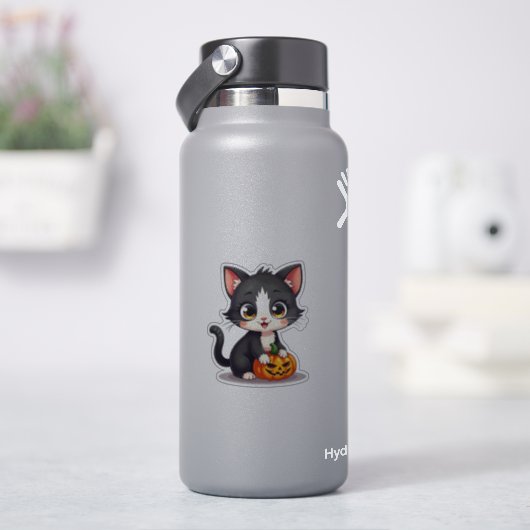 不気味なほどかわいい黒と白の子猫 - ハロウィンステッカー シール (HydroFlask)