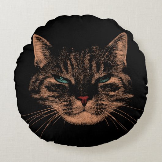不気味なアイズキャットパーズハロウィーンキャット ラウンドクッション (正面)