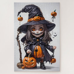 不気味なアニメーションのハロウィーンの魔女、ジャック・オ・ランタン ジグソーパズル