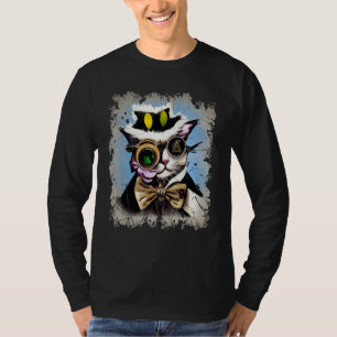 不気味なイルミナティ 猫 サイボーグ 単眼鏡 スチーム猫 パン Tシャツ