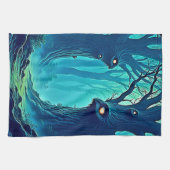 不気味なウッドランドの目 キッチンタオル (横)