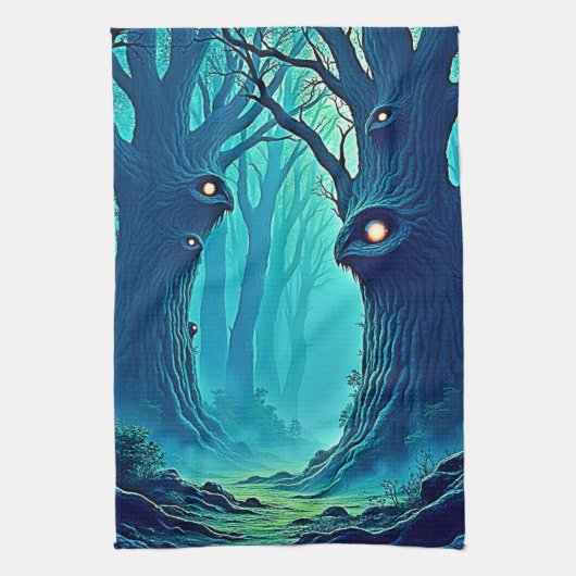 不気味なウッドランドの目 キッチンタオル (縦)