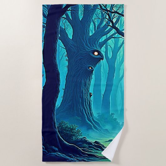 不気味なウッドランドの目 ビーチタオル (正面)