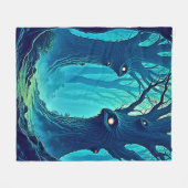 不気味なウッドランドの目 フリースブランケット (正面(横))