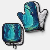 不気味なウッドランドの目 鍋つかみ&鍋敷きセット (正面/裏面)