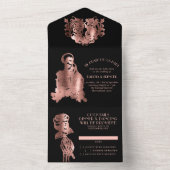 不気味なエレガンス | Gothic Rosegold Skeleton 結婚's オールインワン招待状 (内側)