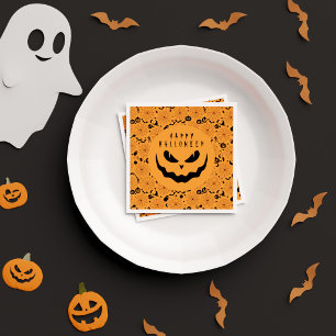 不気味なオレンジ色の黒いハッピー ハロウィン 誕生日パーティー スタンダードカクテルナプキン