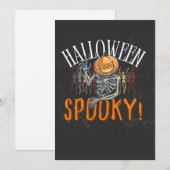 不気味なカボチャのスケルトン ハロウィンTシャツ | 面白い 招待状 (正面/裏面)