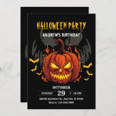 不気味なカボチャのハロウィーンの誕生日 招待状 (正面/裏面)