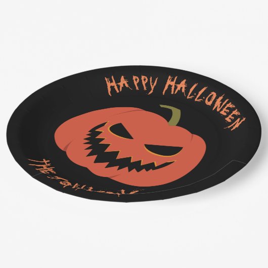 不気味なカボチャのブラックハロウィンパーティー あなたの名前 ペーパープレート (アングル)