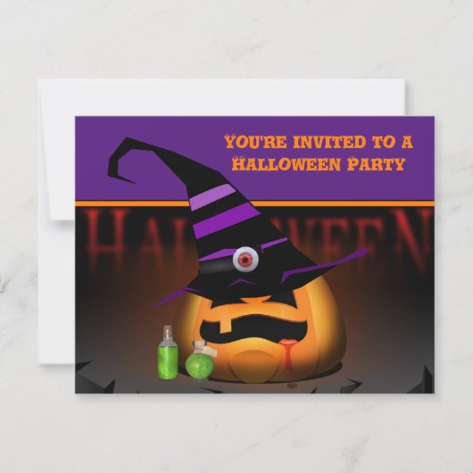 不気味なカボチャの子供たちのハロウィンパーティーの招待状 (正面)
