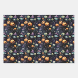 不気味なカボチャの幽霊とグールハロウィーン ラッピングペーパーシート