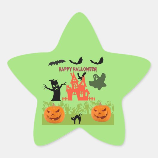 不気味なカボチャの脅迫的な木 ハロウィン 星シール (正面)