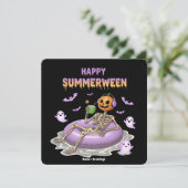 不気味なカボチャの顔のスケルトン楽しいハッピーサマーウィーン 招待状 (スタンド正面)