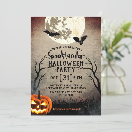 不気味なカボチャ幽霊のよく出るなハローウィンパーティ 招待状 (スタンド正面)