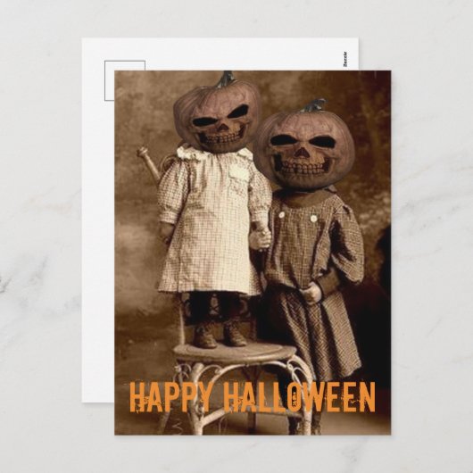 不気味なカボチャ頭キッズハロウィンポストカード シーズンポストカード (正面/裏面)