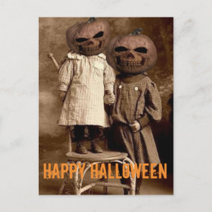 不気味なカボチャ頭キッズハロウィンポストカード ポストカード