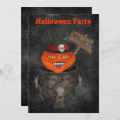 不気味なカボチャ顔ハロウィン招待状 招待状 (正面/裏面)