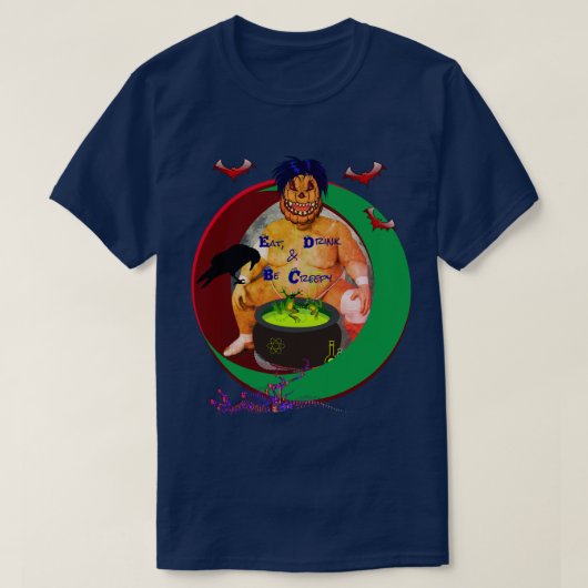 不気味なカボチャ ハロウィン ブルー 男女兼用 Tシャツ (デザイン正面)