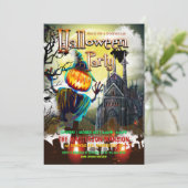 不気味なカボチャ、墓地、ゴースト ハロウィンパーティー 招待状 (スタンド正面)